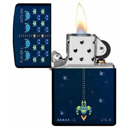 Zippo Pixel Game Design Matte Navy Windproof Pocket Lighter 49114
